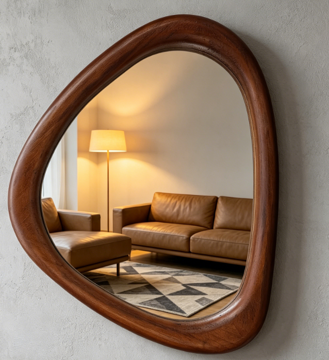 Irregular Solid Wood Hanging Mirror — Black Walnut Finish